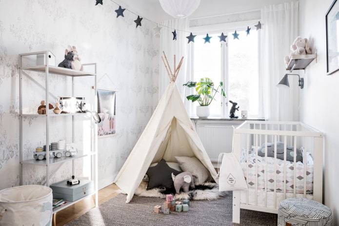 decor and textiles in the interior of the nursery for the kid