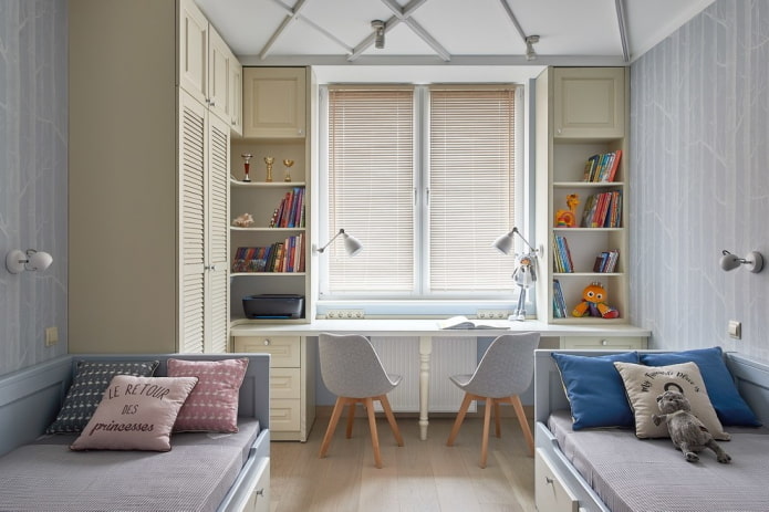 study area in the interior of the bedroom for children of different sexes