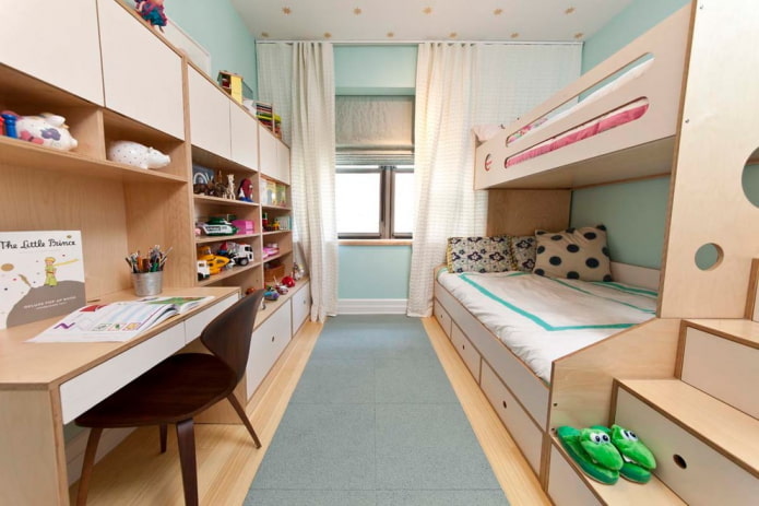 zoning and layout of a bedroom for children of different sexes