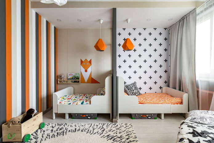 recreation area in the interior of the bedroom for children of different sexes