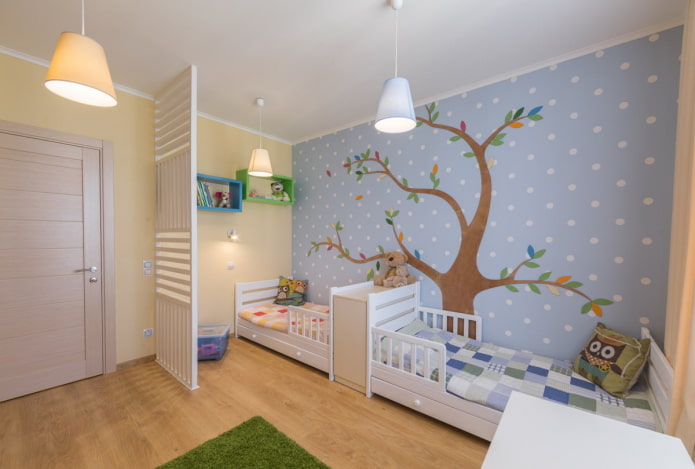 lighting in the interior of the bedroom for children of different sexes