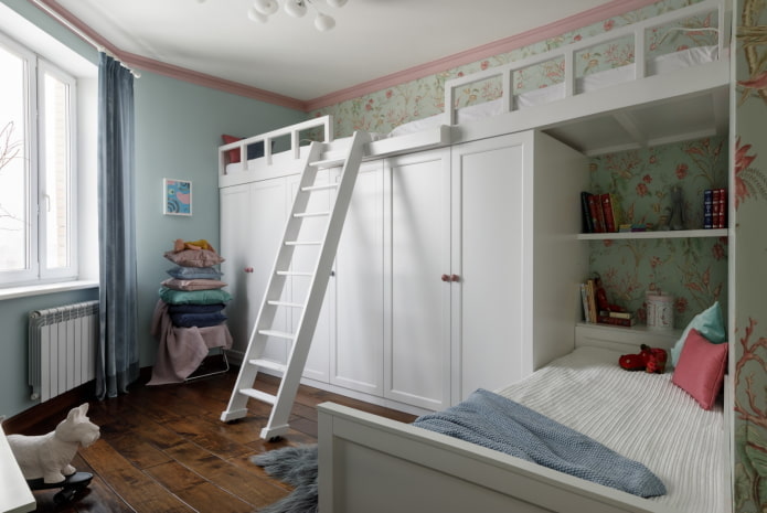 storage of things in the interior of the bedroom for children of different sexes