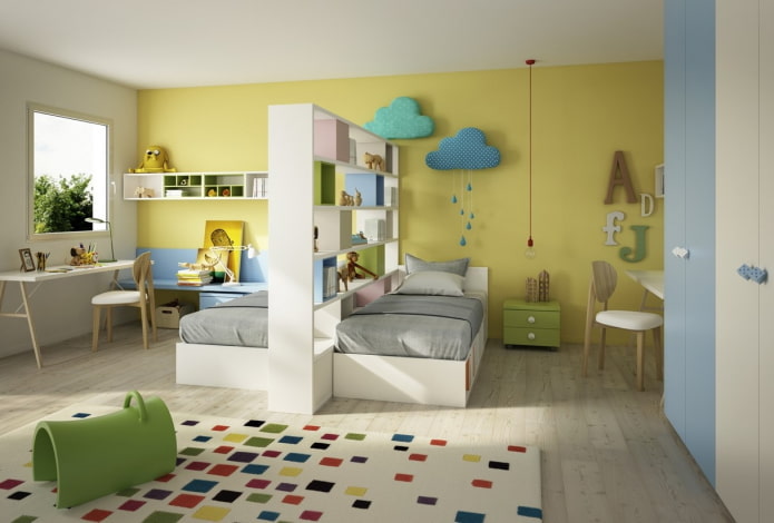 zoning and layout of a bedroom for children of different sexes