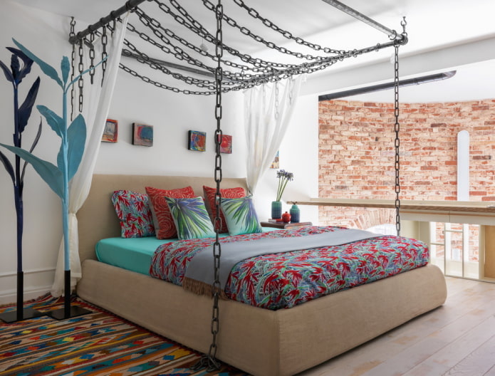 fusion-style bedroom with loft elements
