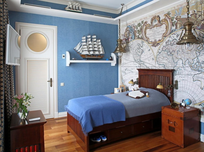 decoration of a children's bedroom in a marine style