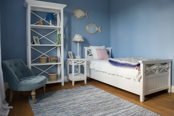 interior of a nursery for a girl in a marine style