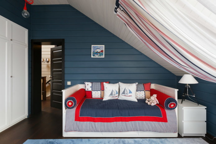 design of a children's bedroom in a marine style