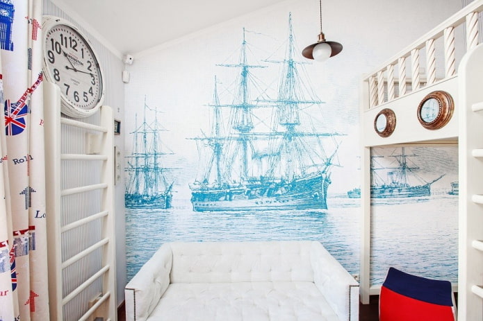 design of a children's bedroom in a marine style
