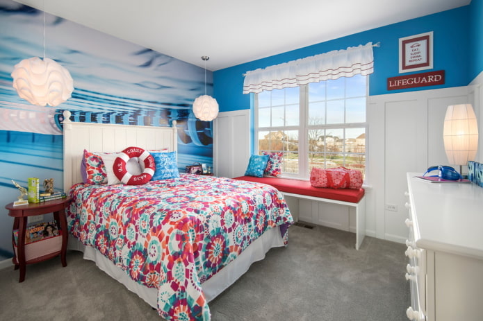 teen bedroom interior in nautical style