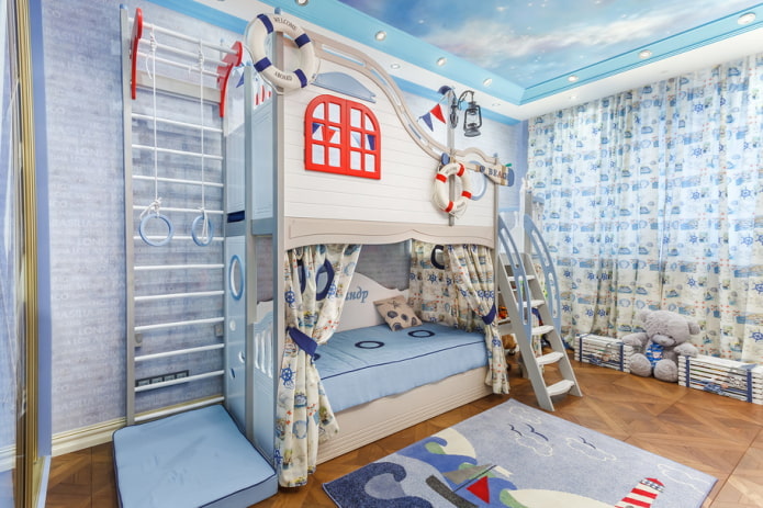furniture in the interior of the nursery in the marine style
