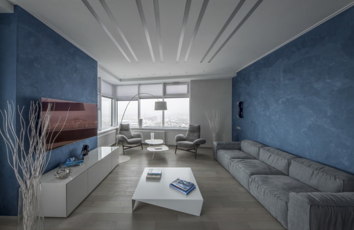 living room interior in gray-blue shades