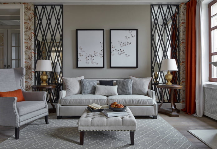 neoclassical gray living room interior