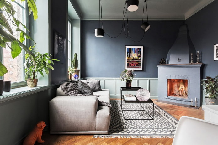 living room interior design in shades of gray