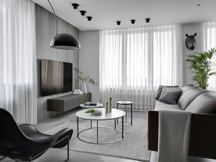living room interior in gray and white shades