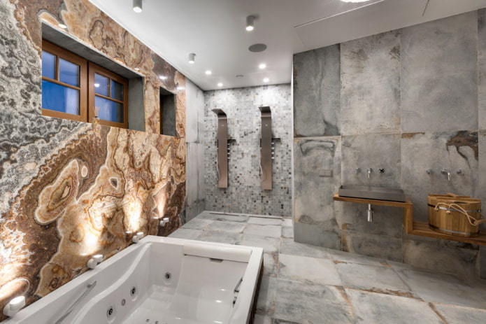 szürke fürdőszoba belső modern stílusban
