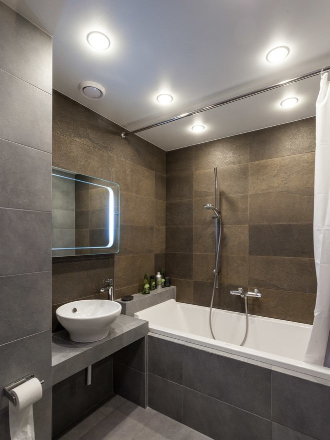 bathroom interior in gray-brown tones