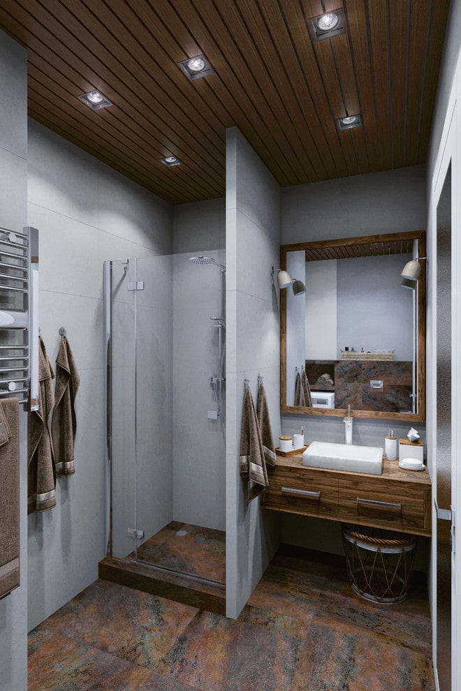 fürdőszoba belső szürke-barna tónusú