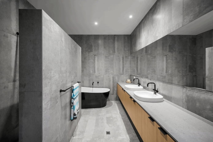 szürke fürdőszoba belső a minimalizmus stílusában