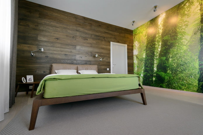 braun-grüne Schlafzimmereinrichtung