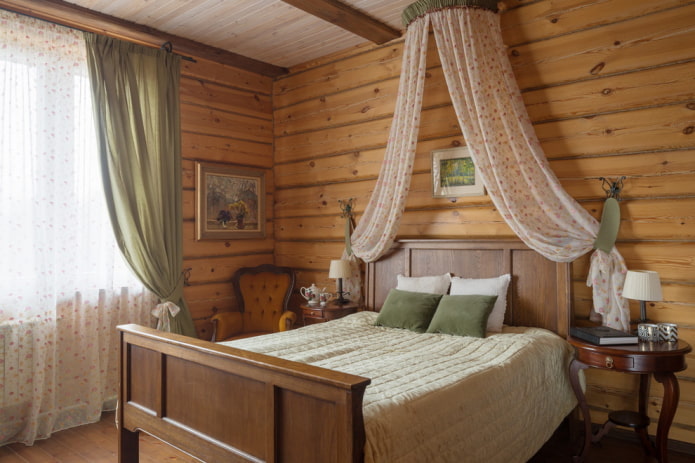belső barna hálószoba vidéki stílusban