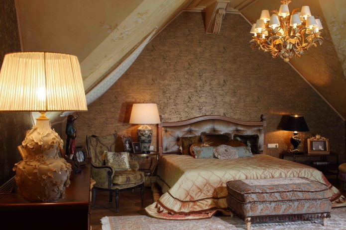 Viktorianischer brauner Schlafzimmerinnenraum
