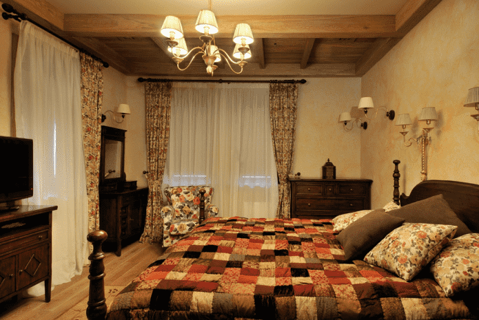 lighting in the bedroom in country style
