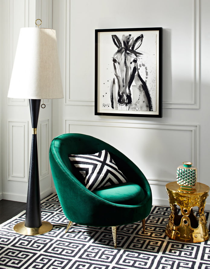 Smaragd szék és állólámpa