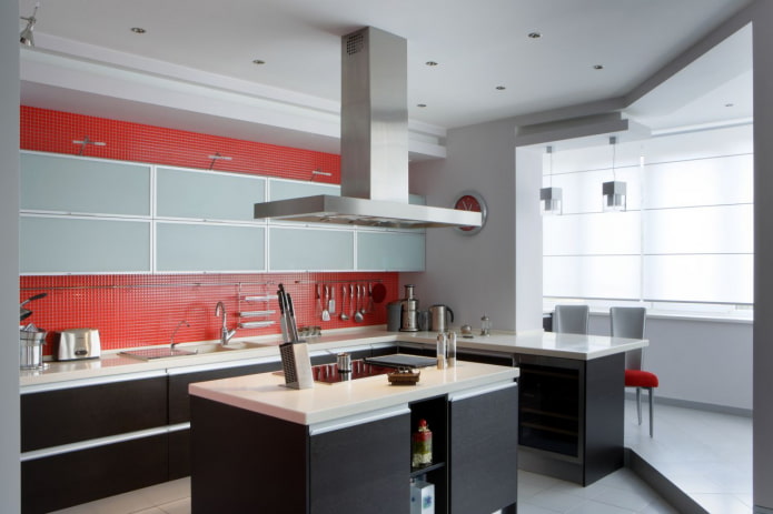 kitchen design combined with a high-tech loggia
