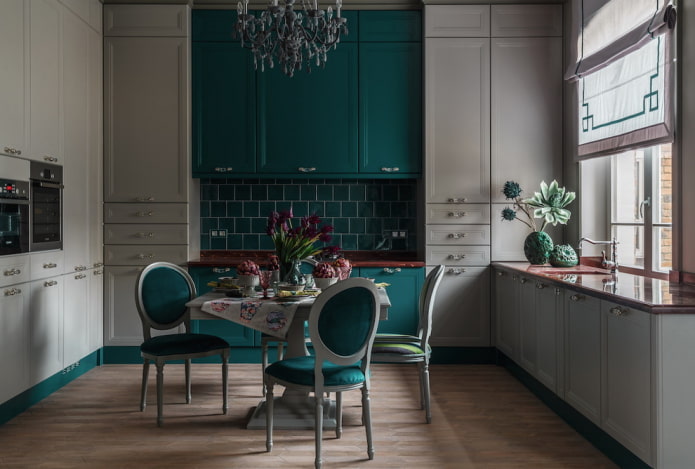 kitchen design in gray-green tones