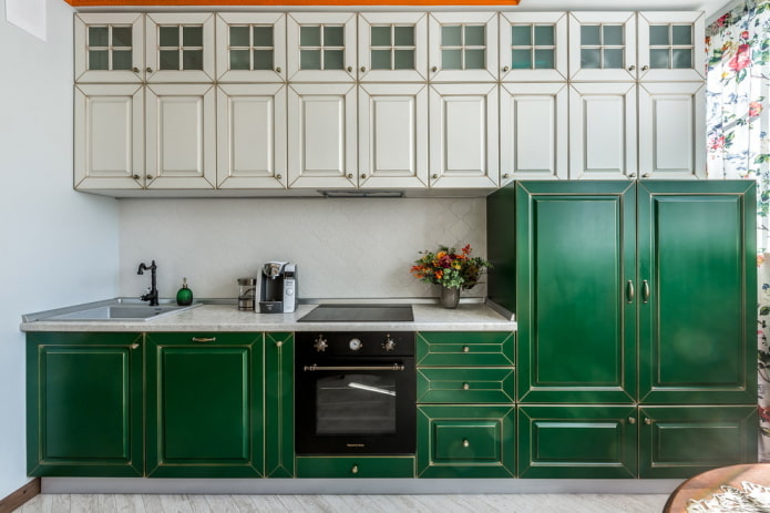 konyha design fehér és zöld színben