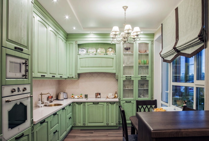 kitchen design in pale green colors
