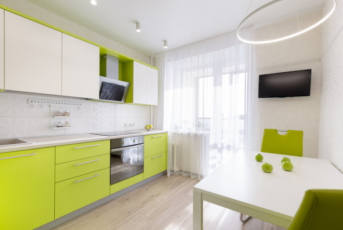 การออกแบบห้องครัวในโทนสีขาวและสีเขียว