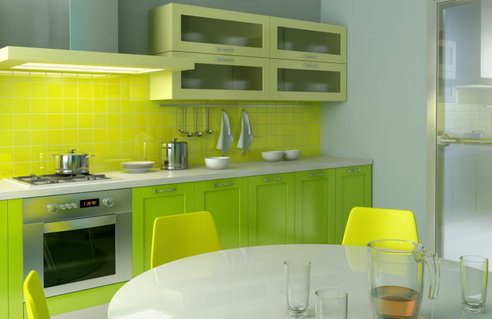 kitchen interior in yellow-green tones