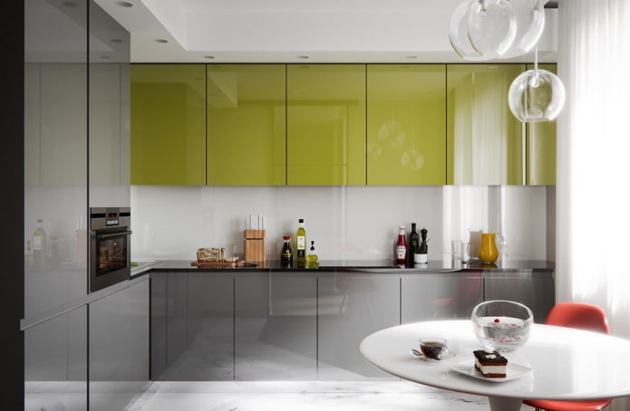 kitchen design in gray-green tones