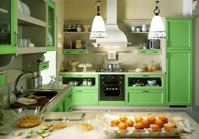 konyha design világos zöld színben