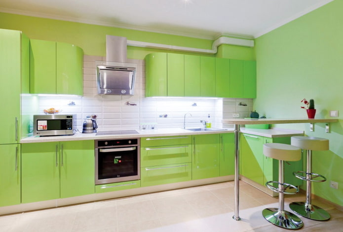 konyha design világos zöld színben