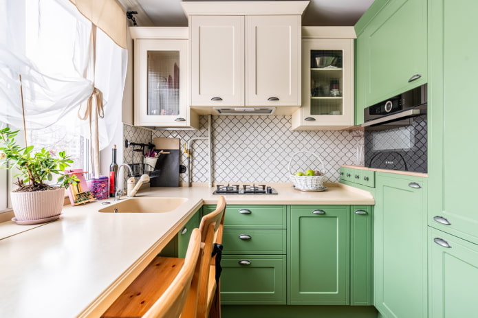 kitchen countertop in shades of green