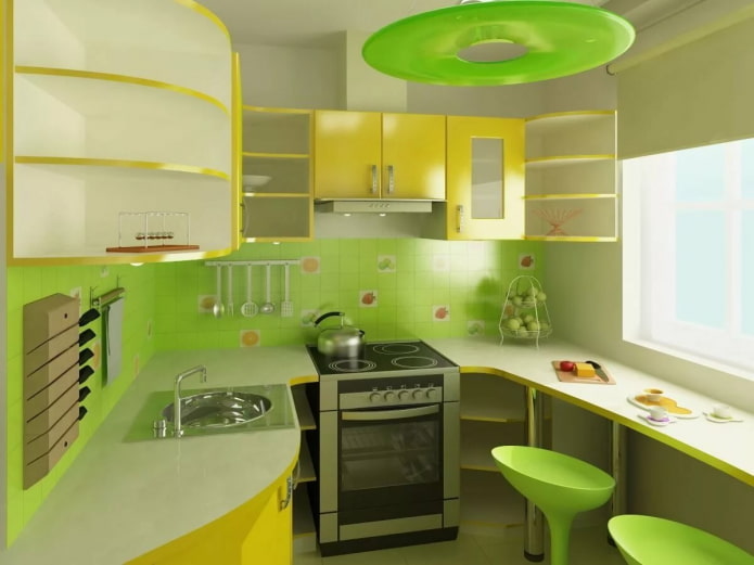 кухињски ентеријер у жуто-зеленим тоновима