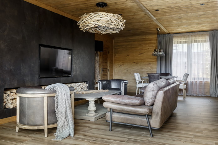 living room decoration in rustic style