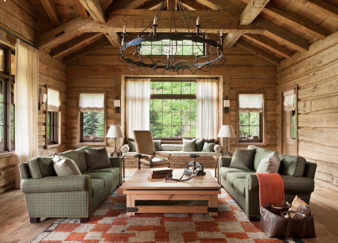 living room interior in rustic style