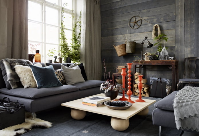 decor in the living room in rustic style