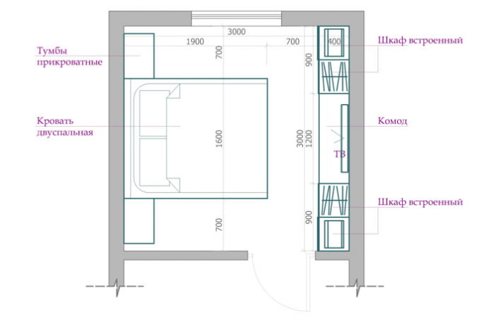 bedroom layout 9 sq.