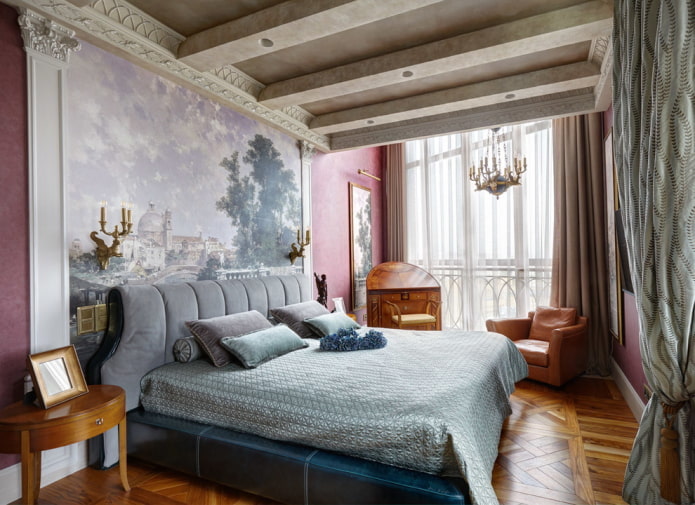 arrangement of furniture in the bedroom combined with a loggia