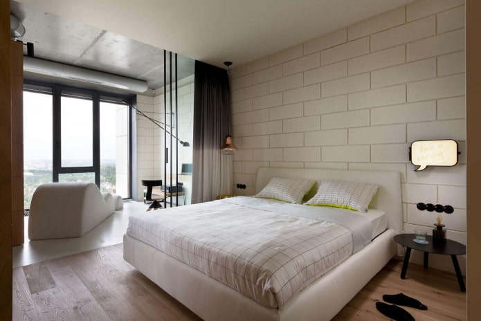 дизајн ентеријера спаваће собе у комбинацији са лођом
