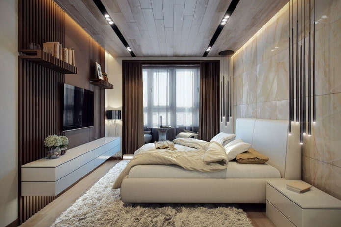Innenarchitektur eines Schlafzimmers kombiniert mit einer Loggia