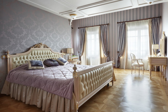 beige and purple bedroom interior