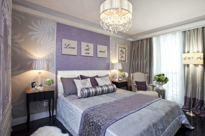 gray-lilac bedroom interior