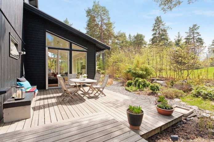 landscape design of the house in the Scandinavian style