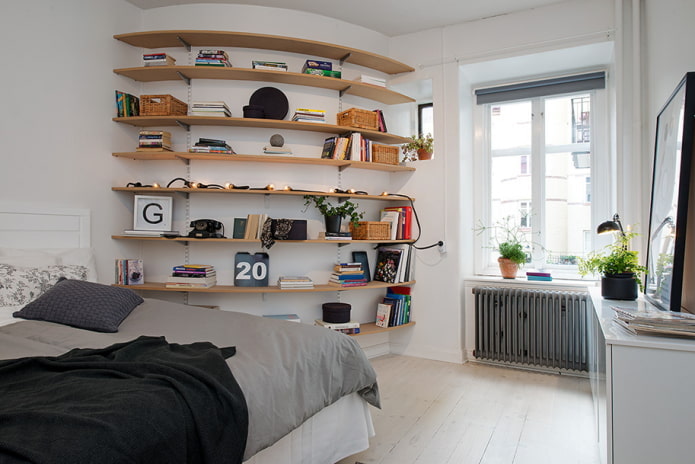 wall shelves in a Scandinavian style interior