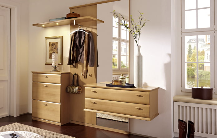 chest of drawers with a hanger in the interior of the corridor